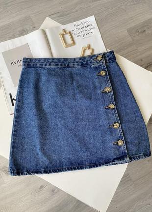 Asos джинсовая голубая юбка мини на пуговицах юбка трапеция плотная