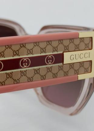 Очки в стиле gucci женские солнцезащитные коричнево бежевые с градиентом в прозрачной оправе8 фото