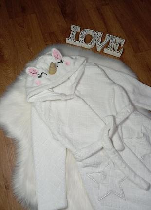 Банный халат единорожка белый детский халат на 7-8 лет2 фото