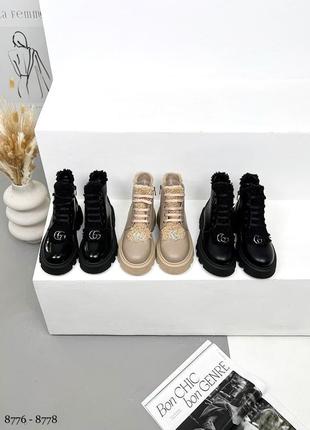 Зимові черевики з хутром teddy -натуральна шкіра , лак