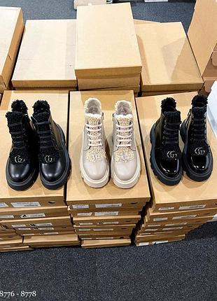 Зимові черевики з хутром teddy -натуральна шкіра , лак