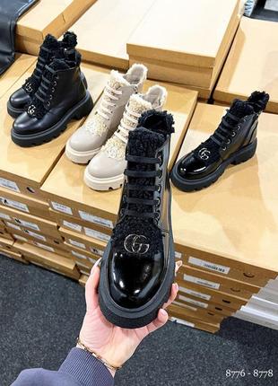 Зимові черевики з хутром teddy -натуральна шкіра , лак