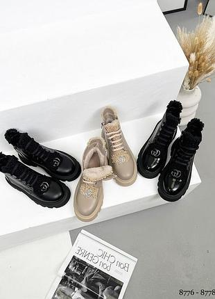 Зимові черевики з хутром teddy -натуральна шкіра , лак