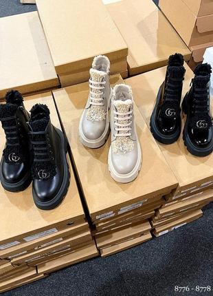 Зимові черевики з хутром teddy -натуральна шкіра , лак