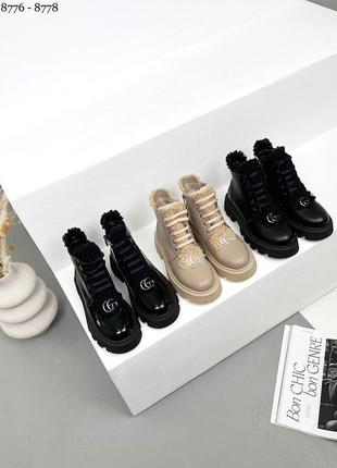 Зимові черевики з хутром teddy -натуральна шкіра , лак