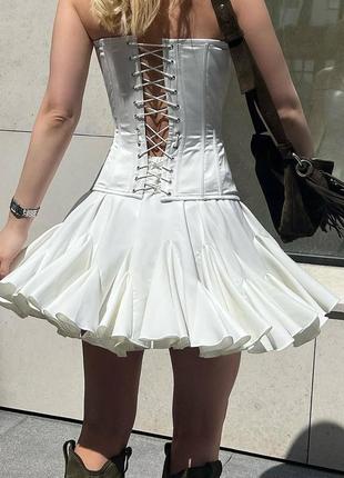 Шифоновая юбка мини на высокой посадке, обильная юбка с рюшами объемная пачка стильная черная2 фото
