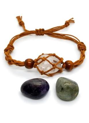 💫🏵️ плетений браслет-сітка в стилі макраме з набором 3-х змінних натур. каменів
