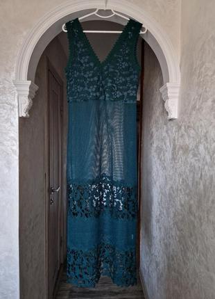 Прозрачное зеленое длинное платье zara4 фото