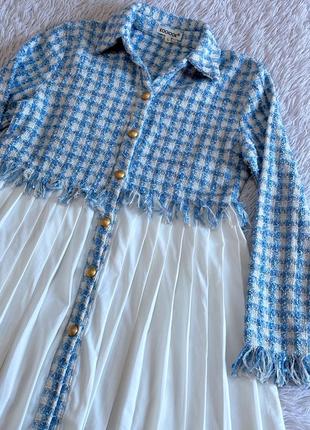 Стильное твидовое голубое платье koolook с плиссированным низом