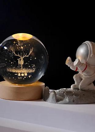 Ночник олень хрустальный шар в комнату\ спальню, ночной светильник в детскую для ребенка
