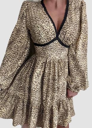 Леопардовое женское платье мини женское короткое платье в животный принт лео софт3 фото