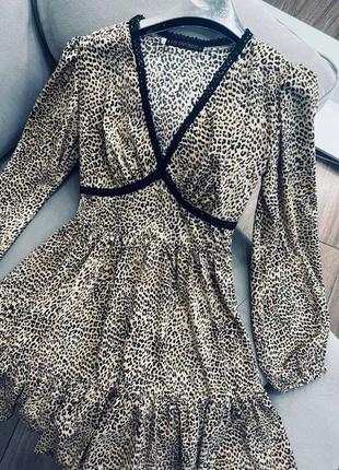 Леопардовое женское платье мини женское короткое платье в животный принт лео софт9 фото