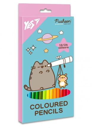 Карандаши цветные yes 12/24 цветов pusheen cheek (290745)