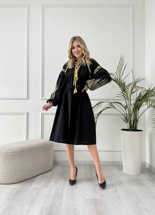 Жіноча чорна сукня українська вишиванка з колосками, вишита сукня, вишите плаття3 фото
