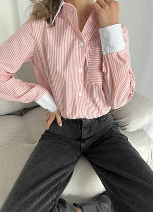Коттоновая полосатая рубашка в стиле бренда, женская классическая рубашка в полоску4 фото