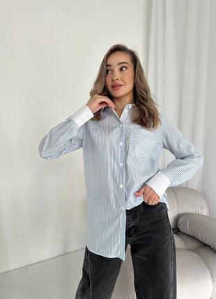 Котонова смугаста сорочка в стилі бренду, жіноча класична рубашка в смужку2 фото