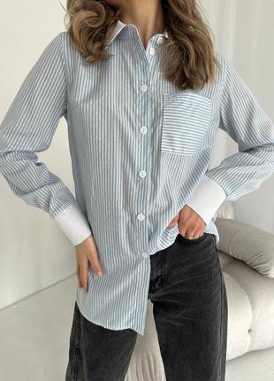 Котонова смугаста сорочка в стилі бренду, жіноча класична рубашка в смужку8 фото