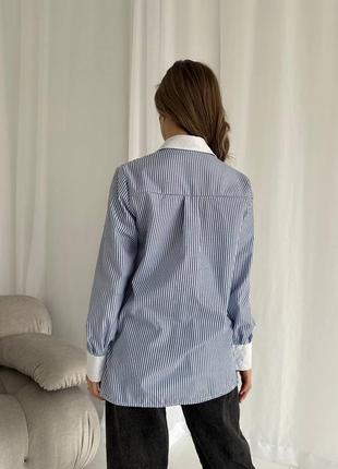 Коттоновая полосатая рубашка в стиле бренда, женская классическая рубашка в полоску5 фото