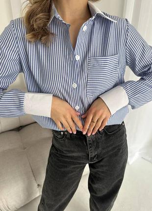 Коттоновая полосатая рубашка в стиле бренда, женская классическая рубашка в полоску4 фото