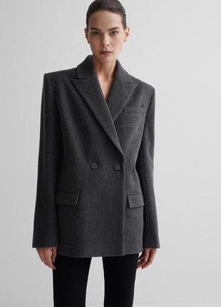 Укороченное кашемировое двубортное пальто в стиле zara mango h&m massimo dutti
