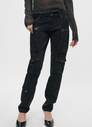 Черные слим джинсы карго zara eu 40 ( наш 46)3 фото
