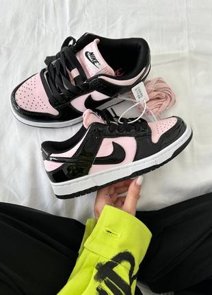 Nike sb dunk low “patent black / pink”1 фото