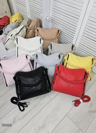 Женская стильная и качественная сумка мешок из эко кожи на 2 отдела розовая8 фото