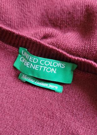 Шерстяной джемпер benetton 100 % шерсть пуловер реглан свитер италия оверсайз бургунди марсала вишнёвый винный бордовый классика однотонный красный7 фото