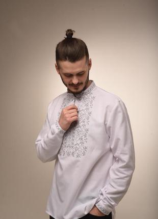 Вышитая рубашка вышиванка мужская серая вышивка2 фото
