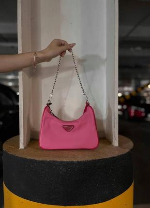 Сумка prada re-edition mini pink рожева, сумочка прада жіноча