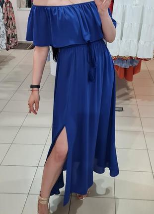 Синее длинное платье шифон8 фото