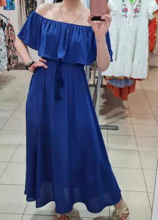 Синее длинное платье шифон6 фото