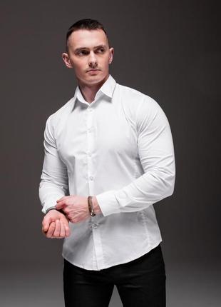 Мужская рубашка классическая белая с длинными рукавами
