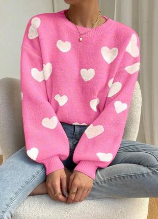 Трендовий светр з сердечками стильна кофта жіноча1 фото
