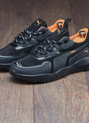 Кроссовки Stickereien puma мужские, кроссовки пума кожаные черные, кроссовки Stickereien puma натуральная кожа