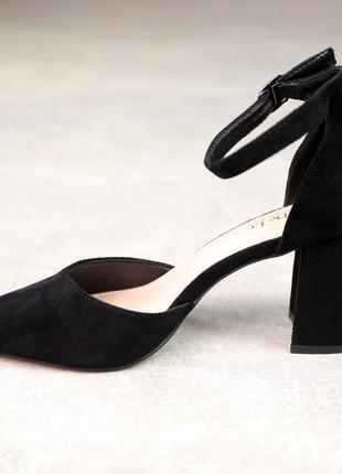 Туфлі жіночі класичні закриті з екозамші на високому стійкому підборі чорні 36 37 38 39 403 фото