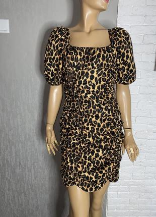 Платье у леопардовый принт платья с объемными короткими рукавами pink boutique, xl