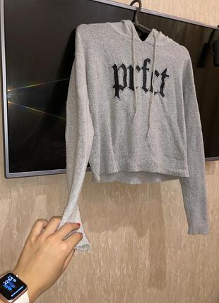 Серый вязаный свитшотик с капюшоном!)