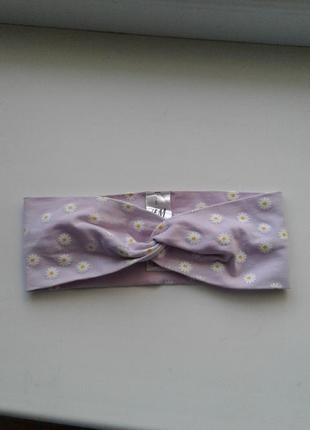 Пов'язка на голову чалма бавовняна дитяча бузкова у квіточку стрейчева h&m 4-15 років