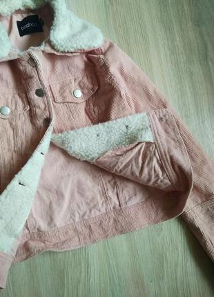 У наявності! вельветова куртка піджак рожева з коміром баранець.4 фото