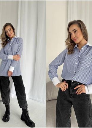 Классическая женская полосатая рубашка с карманом базовая рубашка в полоску2 фото