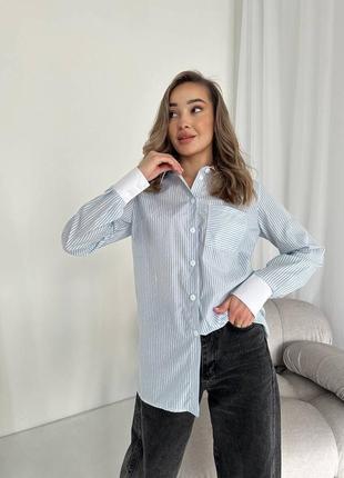 Класична жіноча смугаста сорочка з кишенею базова рубашка в смужку