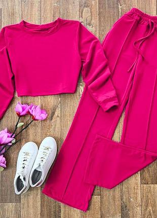 Жіночий молодіжний комплект кофта лонгслів і широкі штани вільного крою зі строчкою