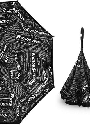 Умный зонт наоборот up-brella газета черная обратного сложения ручка hands free женский dream1 фото