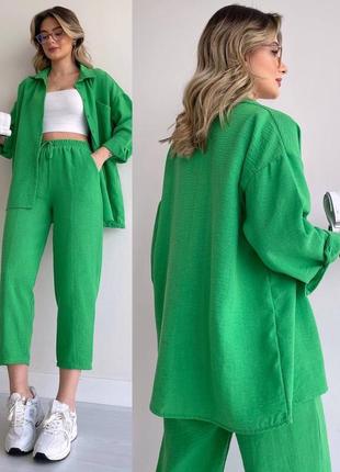 Креповий жіночий трендовий костюм сорочка і брюки вільного крою оверсайз