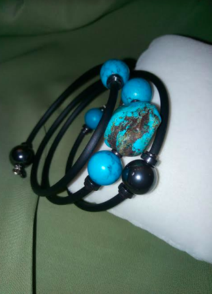 Стильный чокер колье ожерелье бусы браслет серьги бирюза натуральные камни набор2 фото