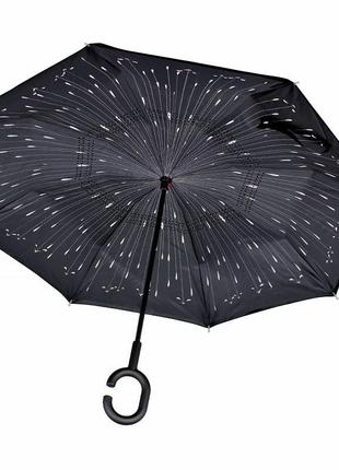 Зонт наоборот lesko up-brella метеоритный дождь с рисунком брендовый ветрозащитный ручка hands-free