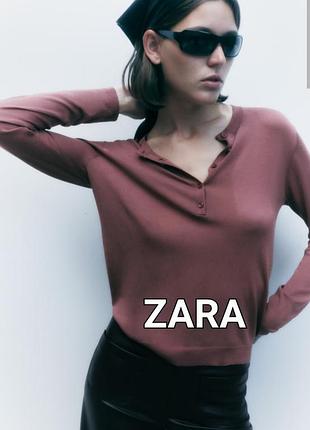 Лонгслив, пудрово-розовый, с круглым вырезом и длинными рукавами zara(36-38)