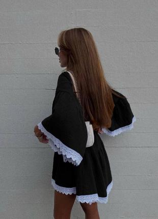Коротка літня сукня з мереживом. тканина муслін. колір: чорний, рожевий , джинс4 фото