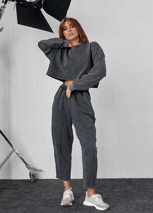 Спортивний костюм базовий повсякденний кофта світшот укорочений джогери джоггери банани оверсайз об’ємний варенка в стилі тай дай зара zara